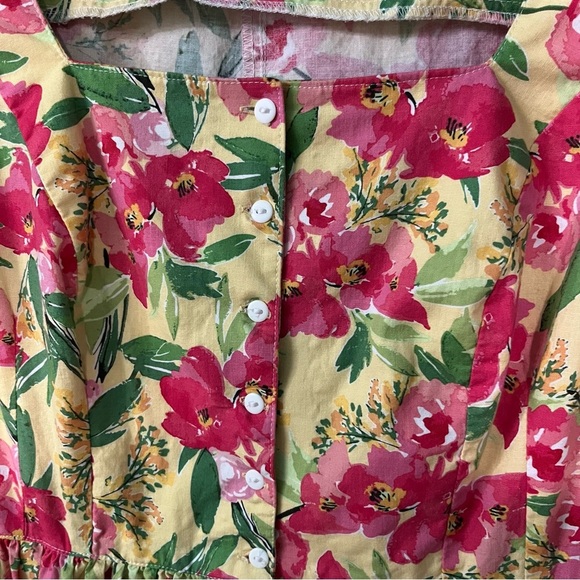 Recollections dress Medium Yellow pink floral Retro 50s womens 100% Cotton USA - Picture 7 of 11